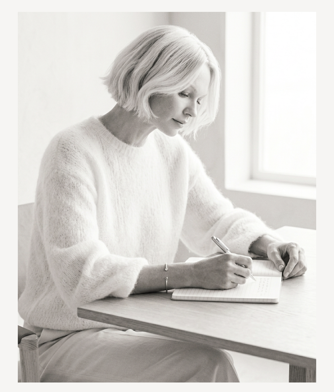 Poemwork founder writing notes at a table